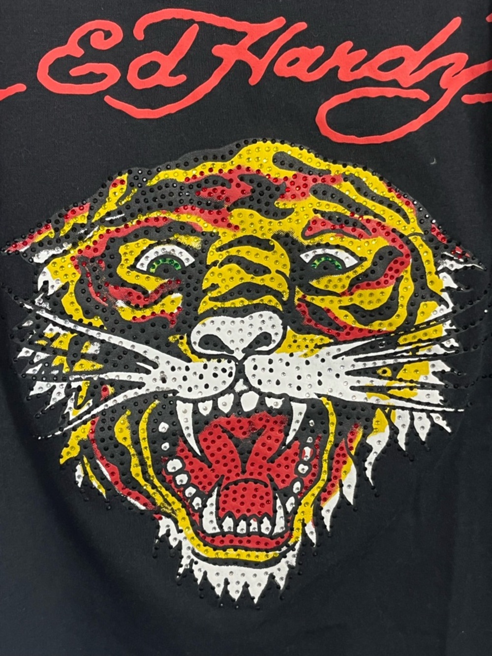 Ed Hardy Tiger Rhinestone Crop Top Y2K Baby Tee Medium - Picture 2 of 7